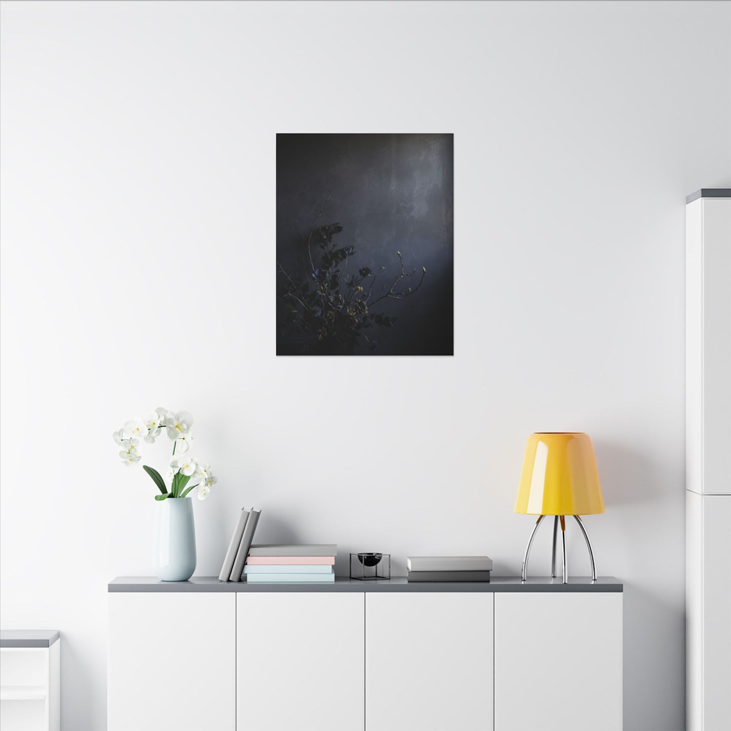 Dried Flowers Spring Canvas Art | Dark Japandi Moody Design