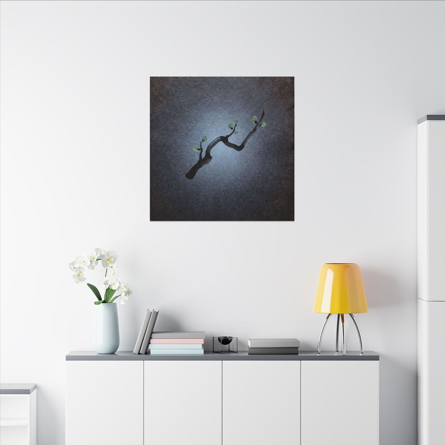 Ink Brushstroke Canvas Art | Spring Dark Japandi Moody Minimal Art