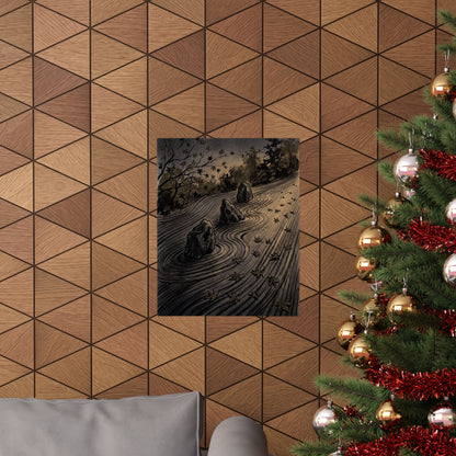Rock Garden Autumn Wall Art Print | Dark Japandi Sophisticated Design