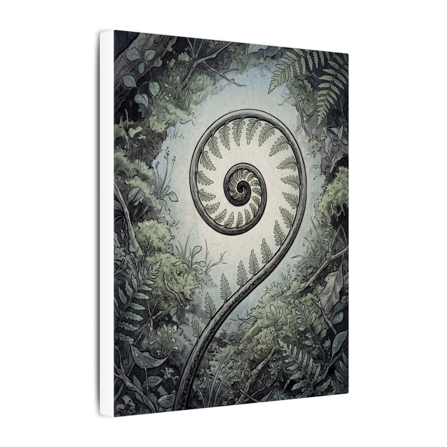 Zen Fern Unfurling in Dawn | Ukiyo E Inspired Canvas Art