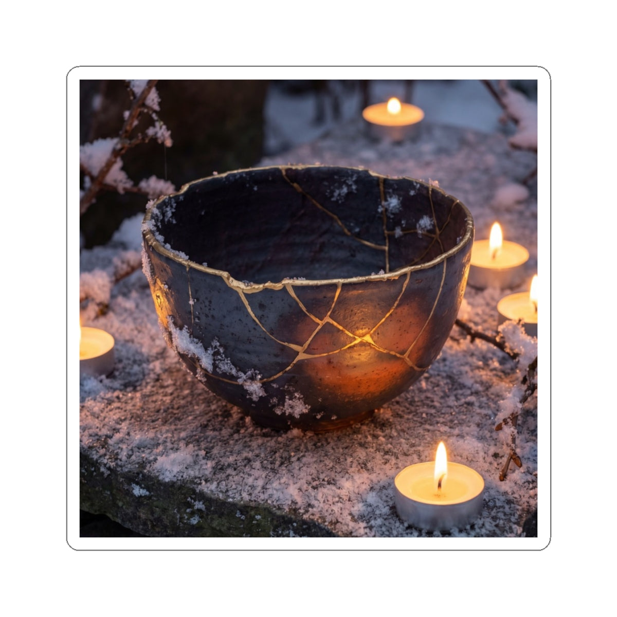 Ceramic Bowl Sticker | Winter Kintsugi Gold Repair Art Art Print