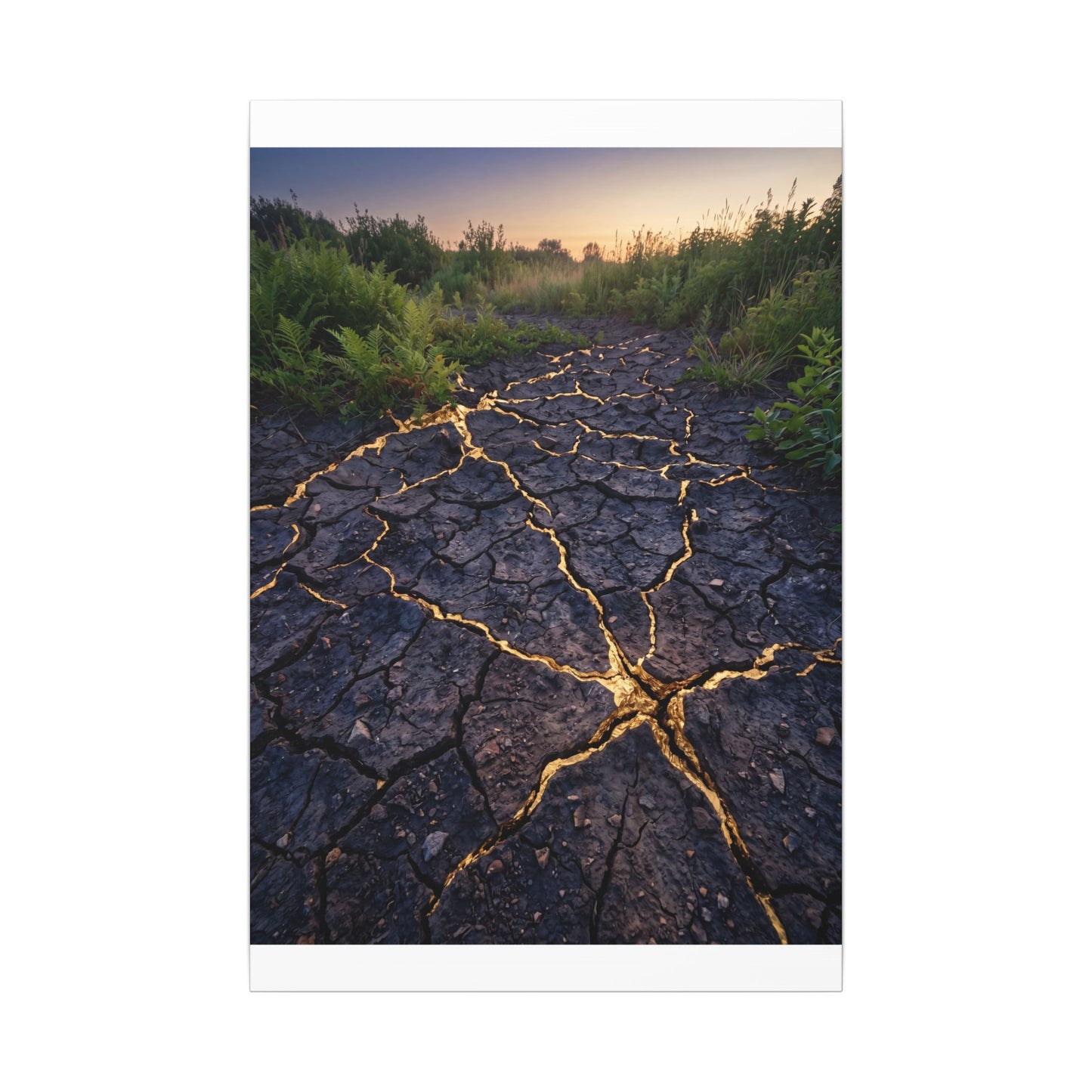 Cracked Earth Canvas Art | Summer Kintsugi Crackle Gold Art