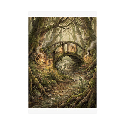 Spring Wooden Bridge Forest Whimsy Wall Art Print | Rustic Decor