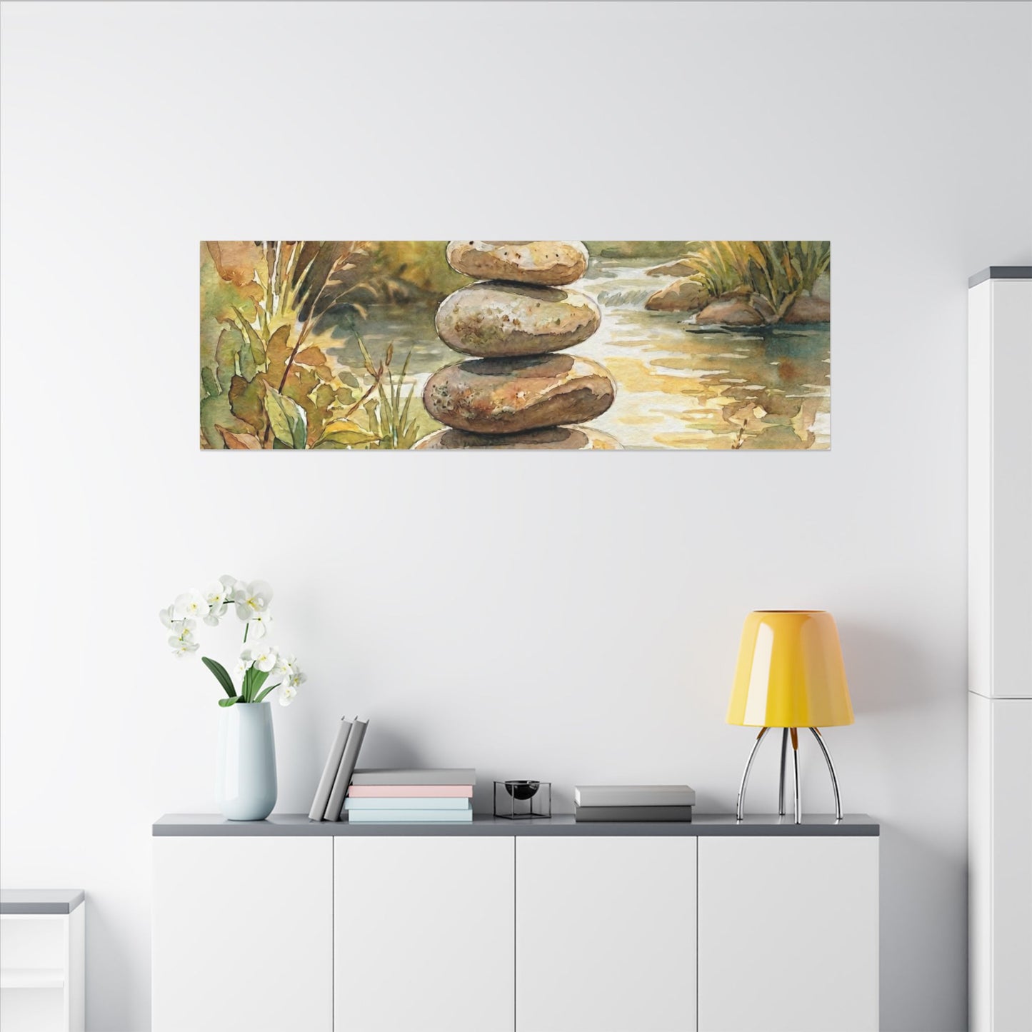 River Stones Summer Canvas Art | Japandi Cozy Design