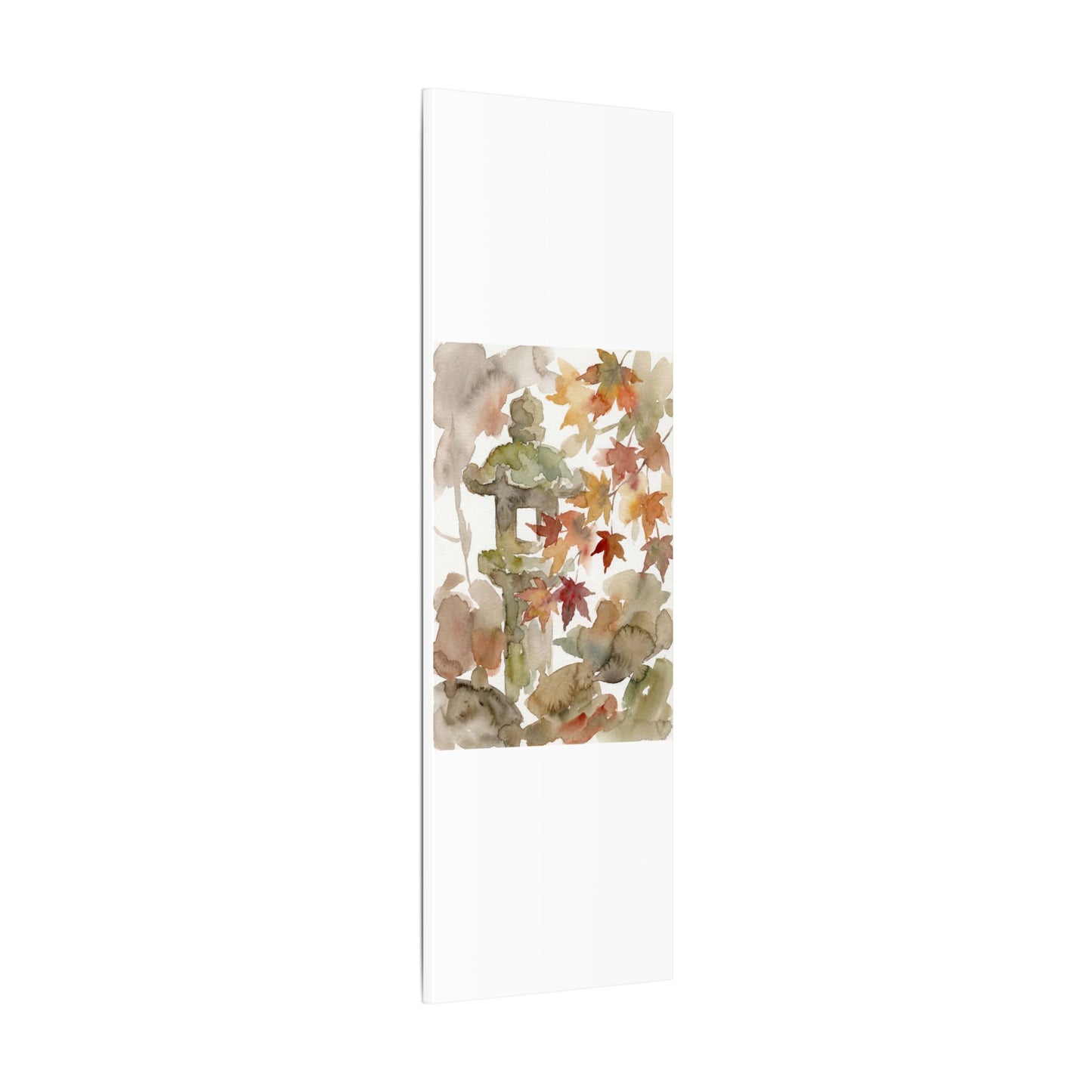 Stone Lantern Watercolor Canvas Art | Earthy Japandi Art