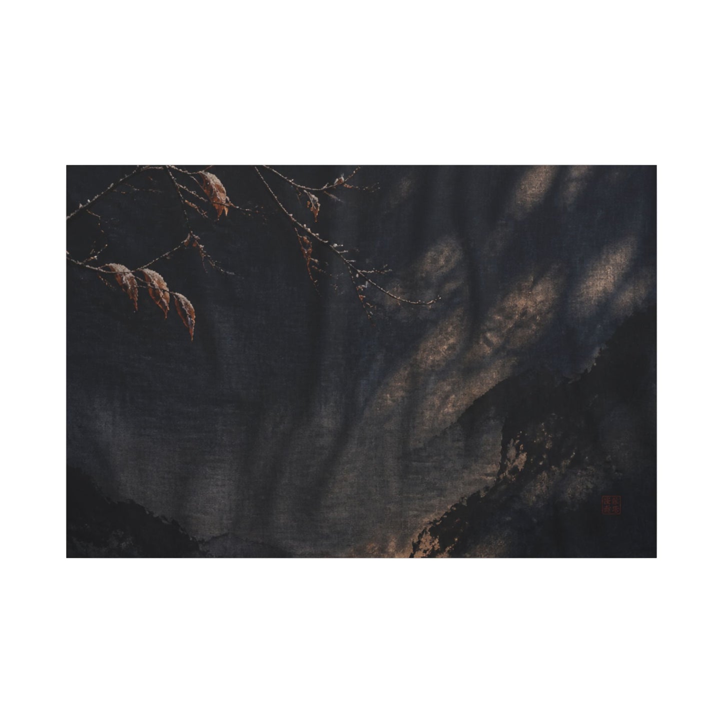 Atmospheric Silk Drape Canvas Art - Charcoal Ink Dark Japandi