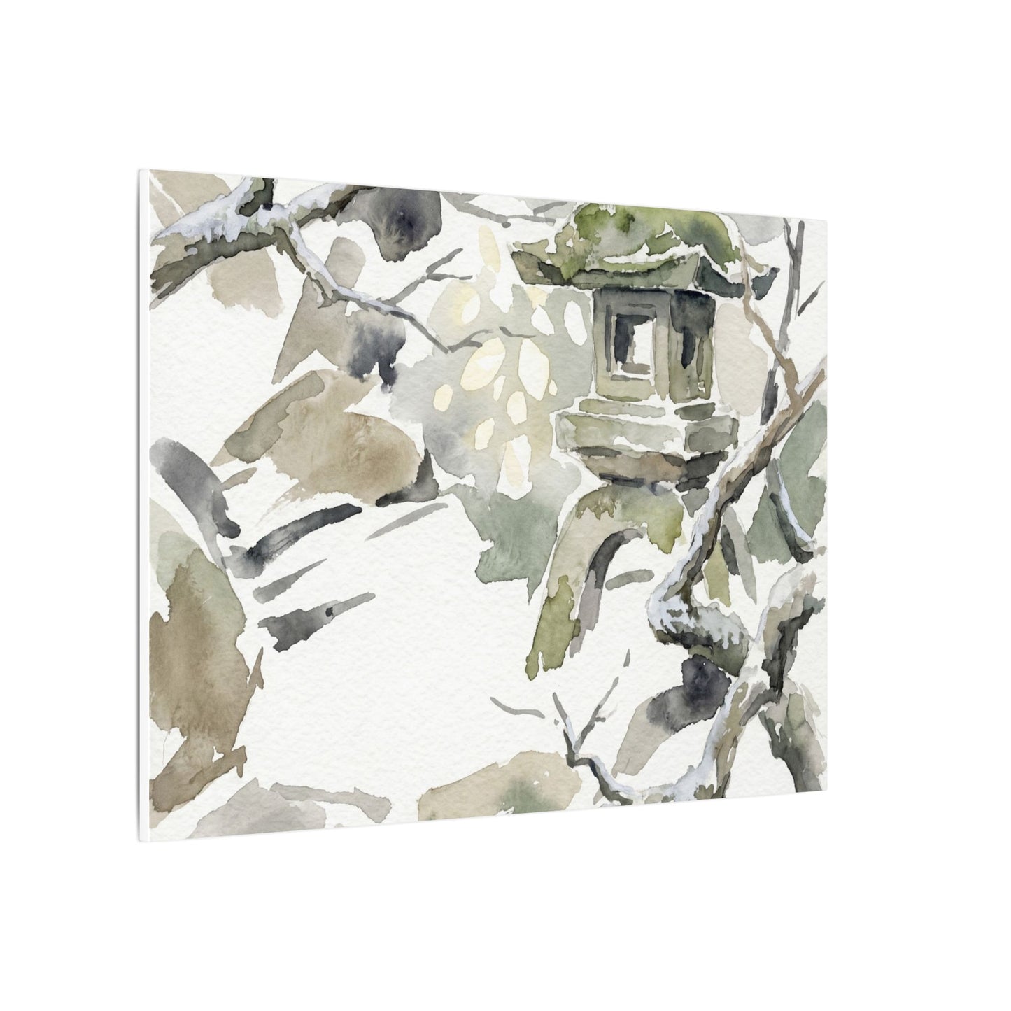 Elegant Stone Lantern Canvas Art - Watercolor Japandi