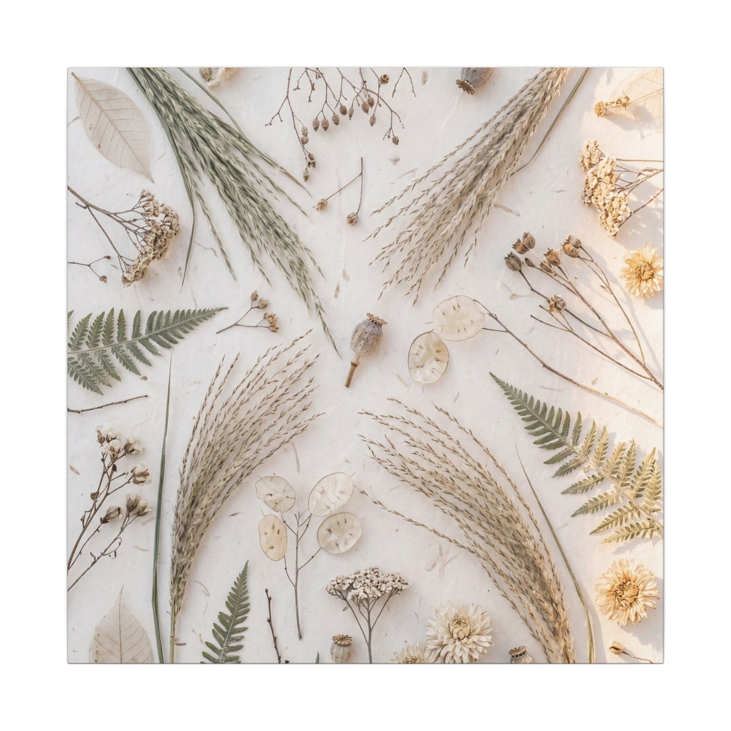 Elegant Dried Flowers Canvas Art - Japanese Pattern Japandi