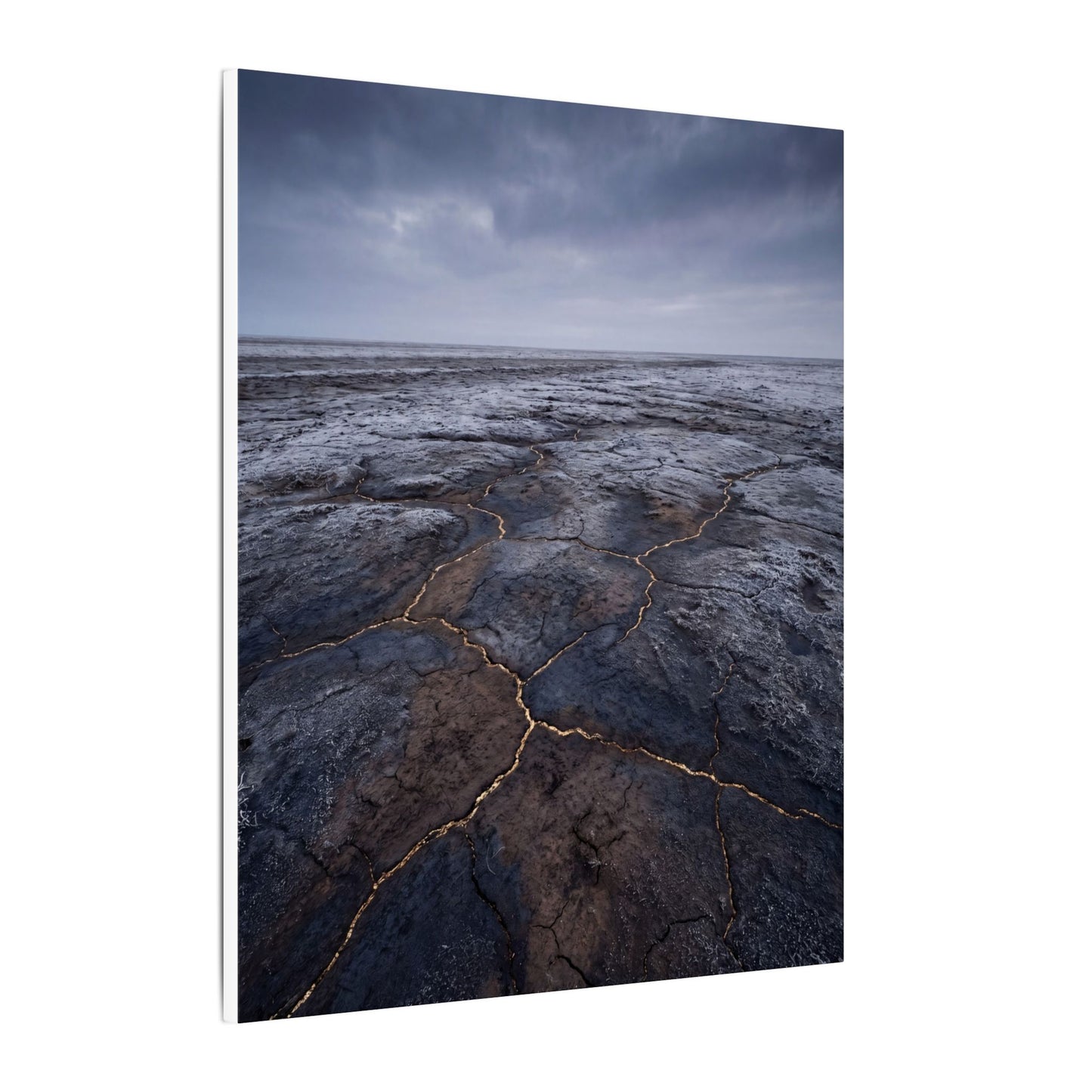 Dark Japandi Cracked Earth in Overcast | Dark Texture Canvas Art