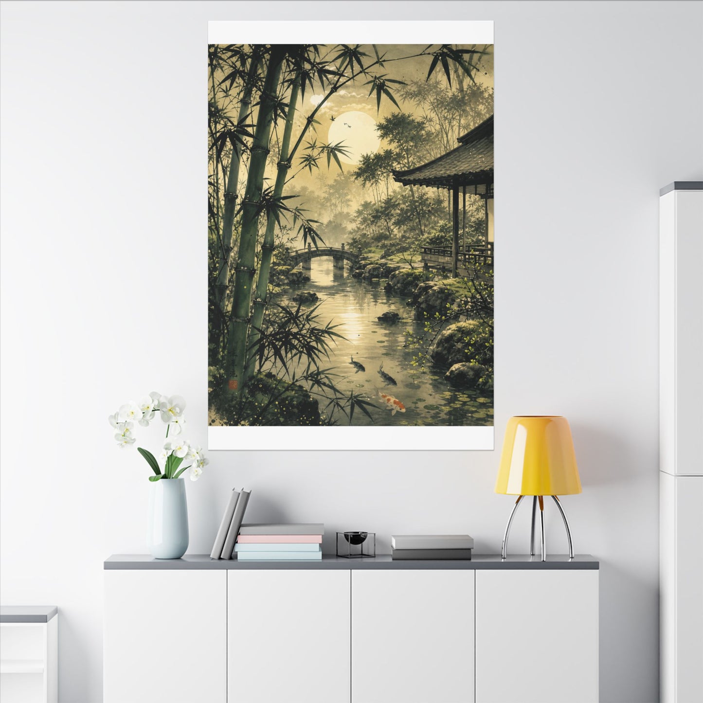 Moonlit Garden Sumi E Canvas Art | Calm Zen Art