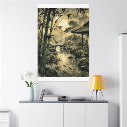Moonlit Garden Sumi E Canvas Art | Calm Zen Art
