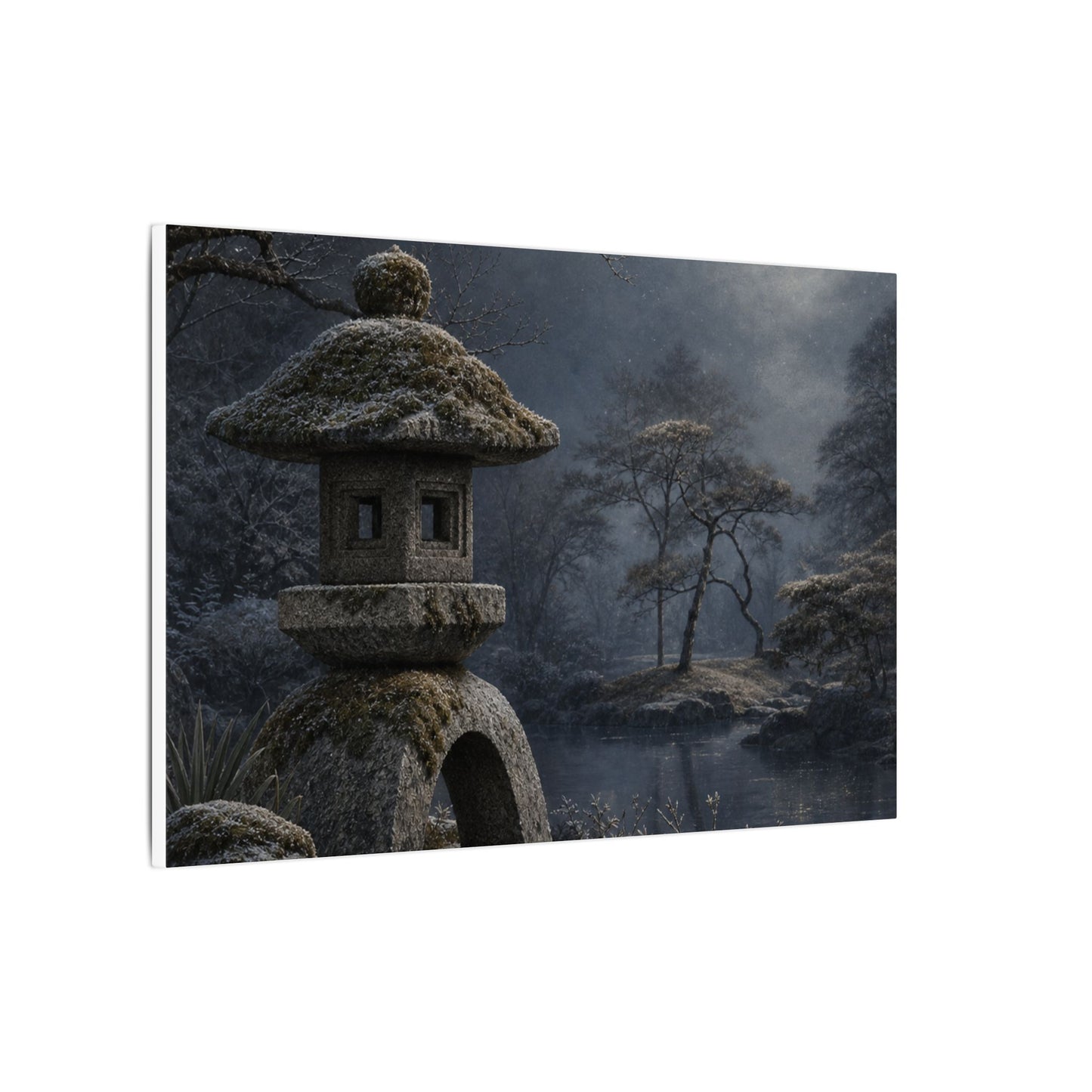 Stone Lantern Canvas Art | Winter Japandi Japanese Pattern Art