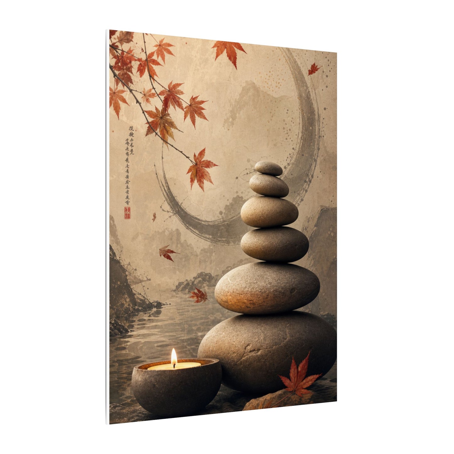 Japandi River Stones in Candlelight | Japanese Pattern Canvas Art