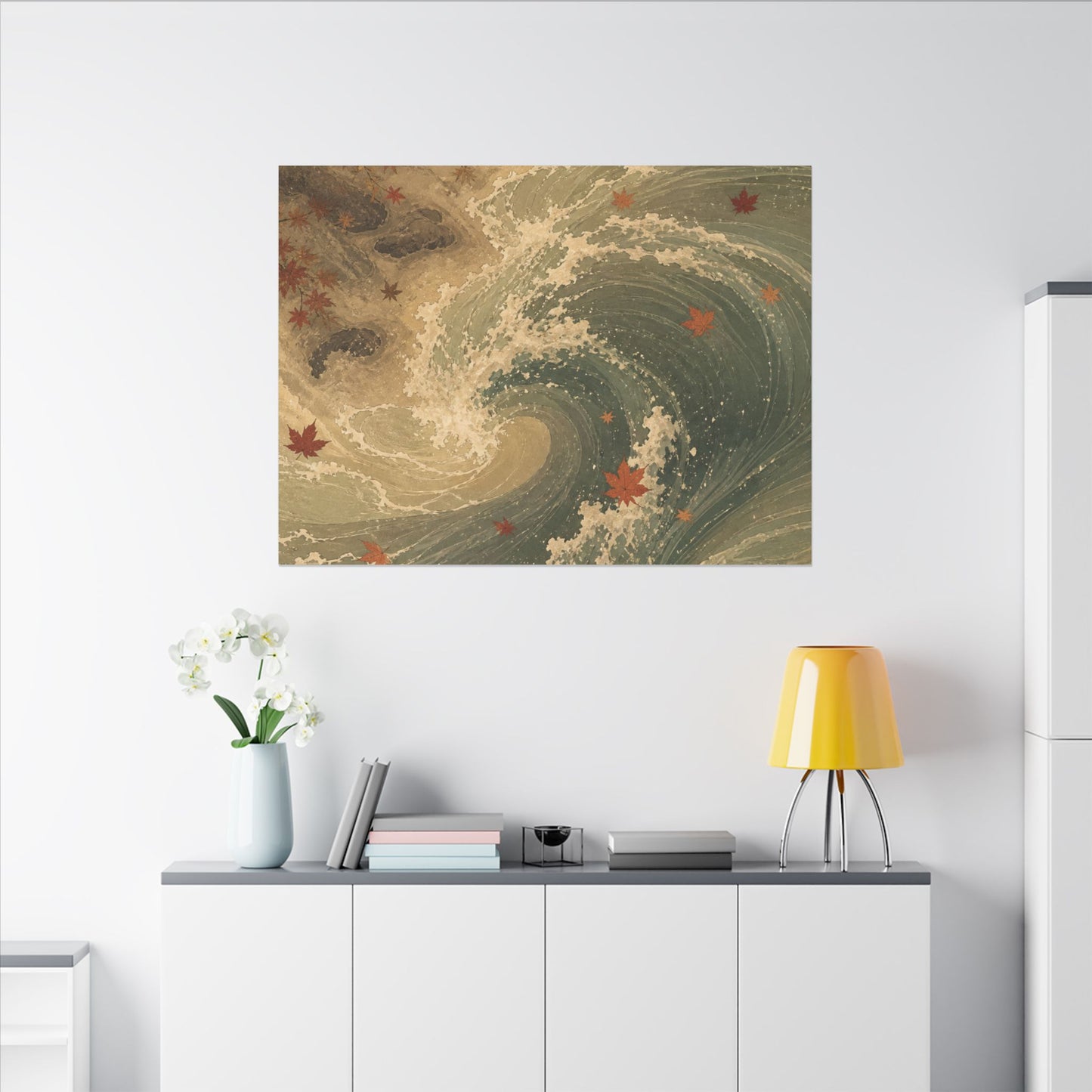 Japandi Ocean Wave in Candlelight | Japanese Pattern Canvas Art