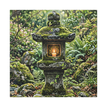 Neutral Stone Lantern Canvas Art - Japanese Pattern Japandi
