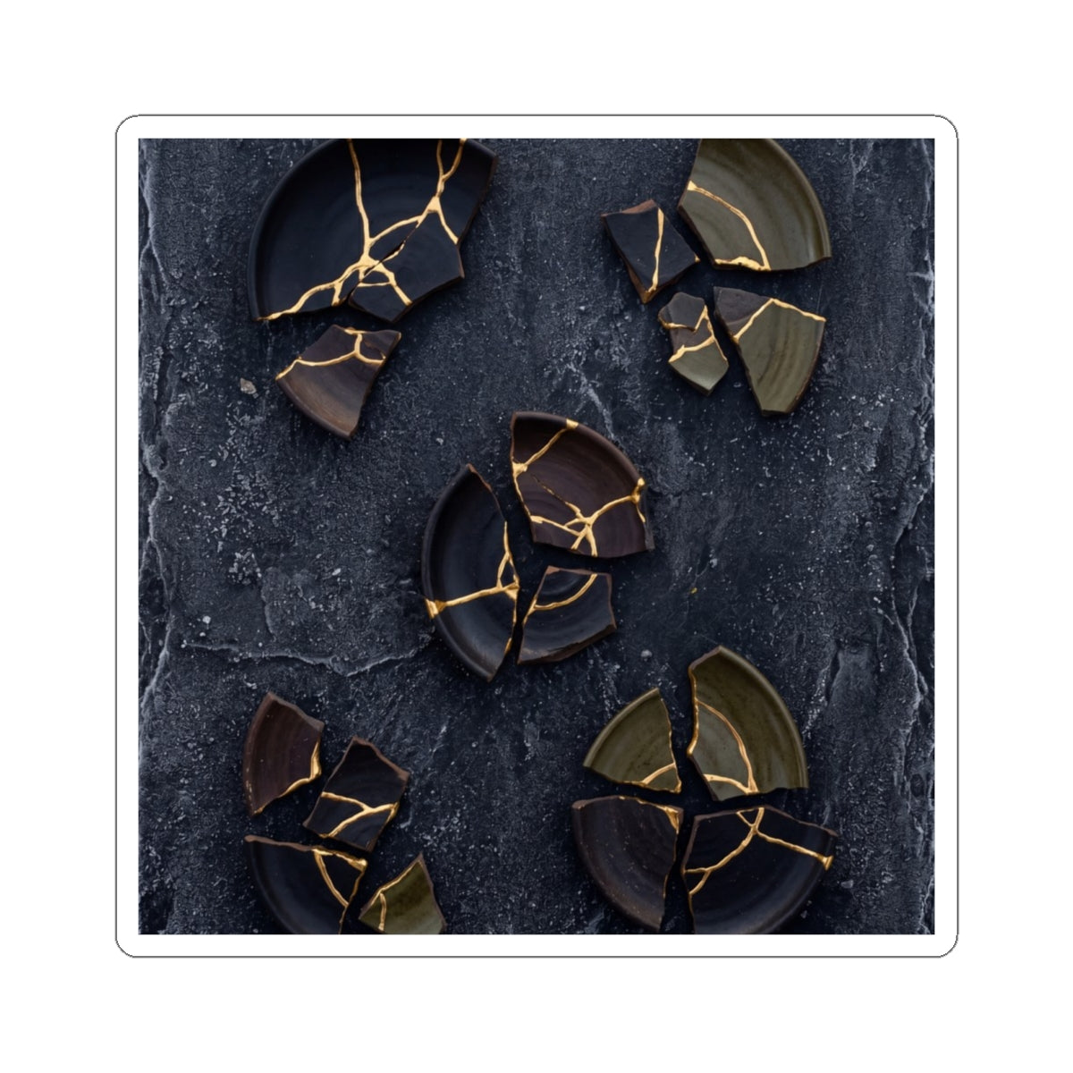 Broken Pottery Winter Sticker | Dark Japandi Moody Design