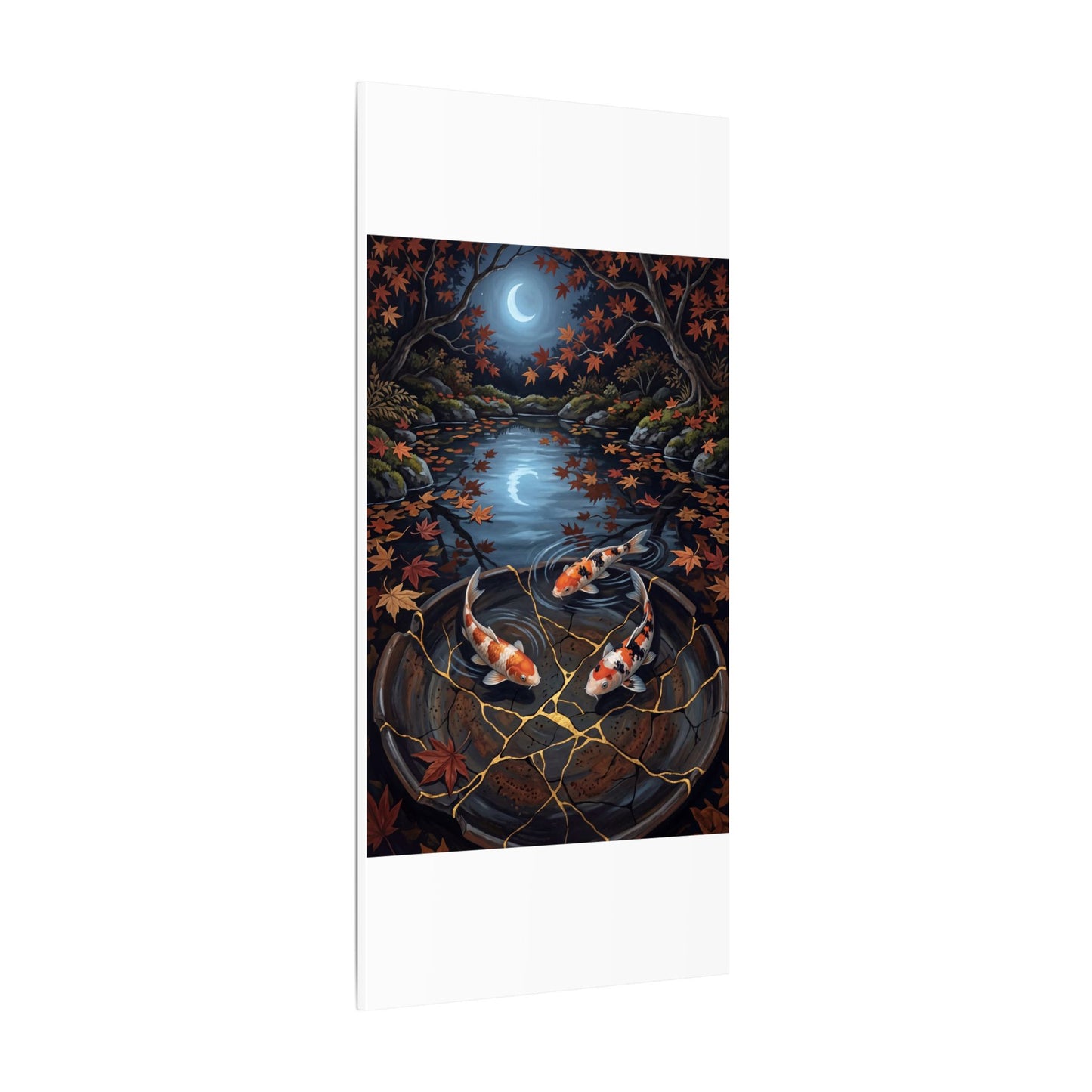 Koi Pond Canvas Art | Autumn Kintsugi Gold Repair Art