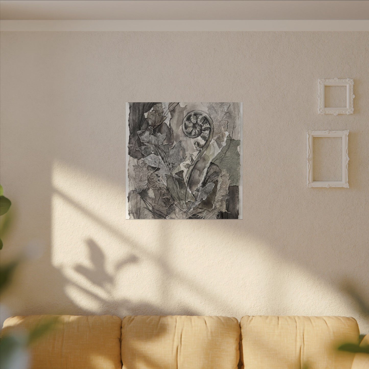 Japandi Fern Unfurling in Overcast | Texture Canvas Art