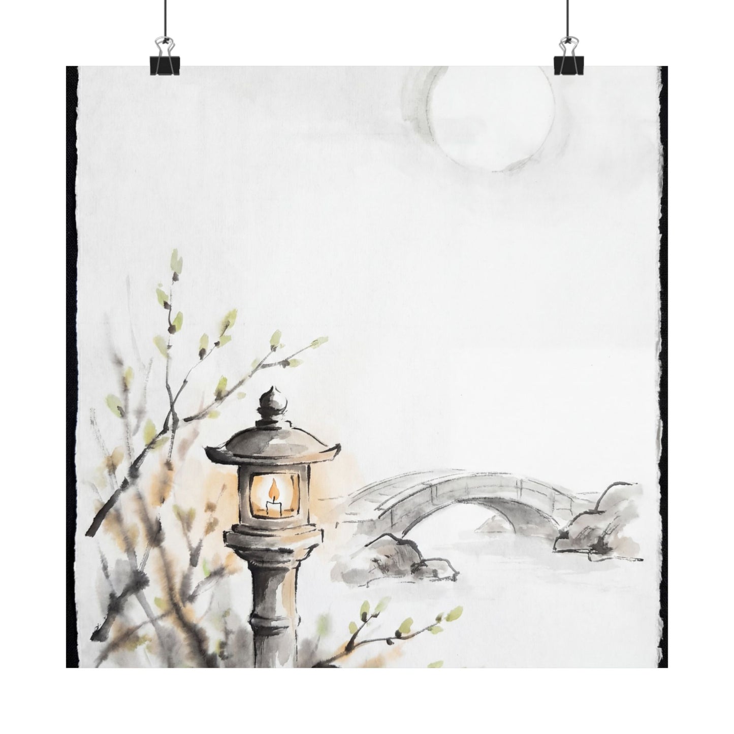 Spring Moonlit Garden Sumi E Wall Art Print | Calm Decor