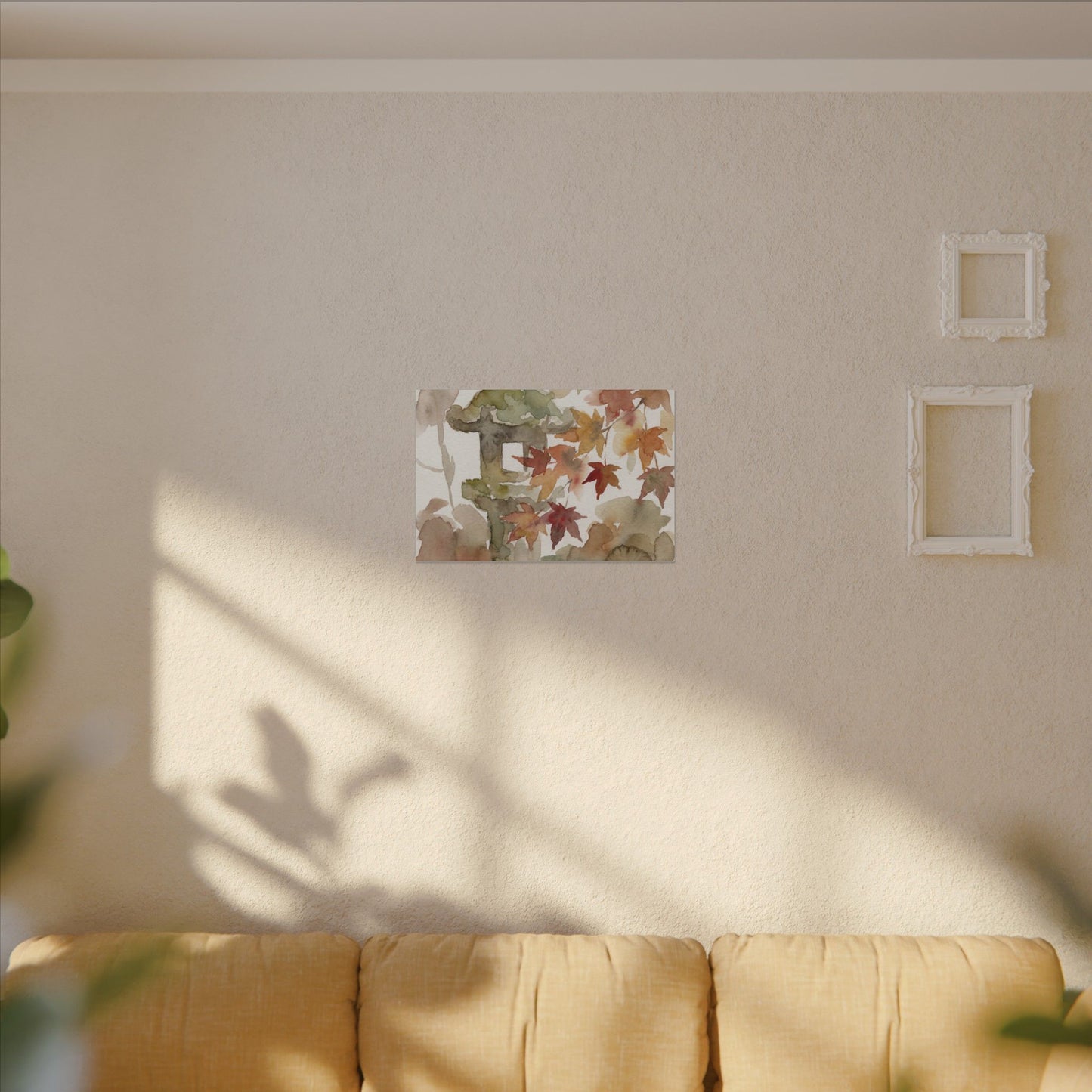 Stone Lantern Watercolor Canvas Art | Earthy Japandi Art