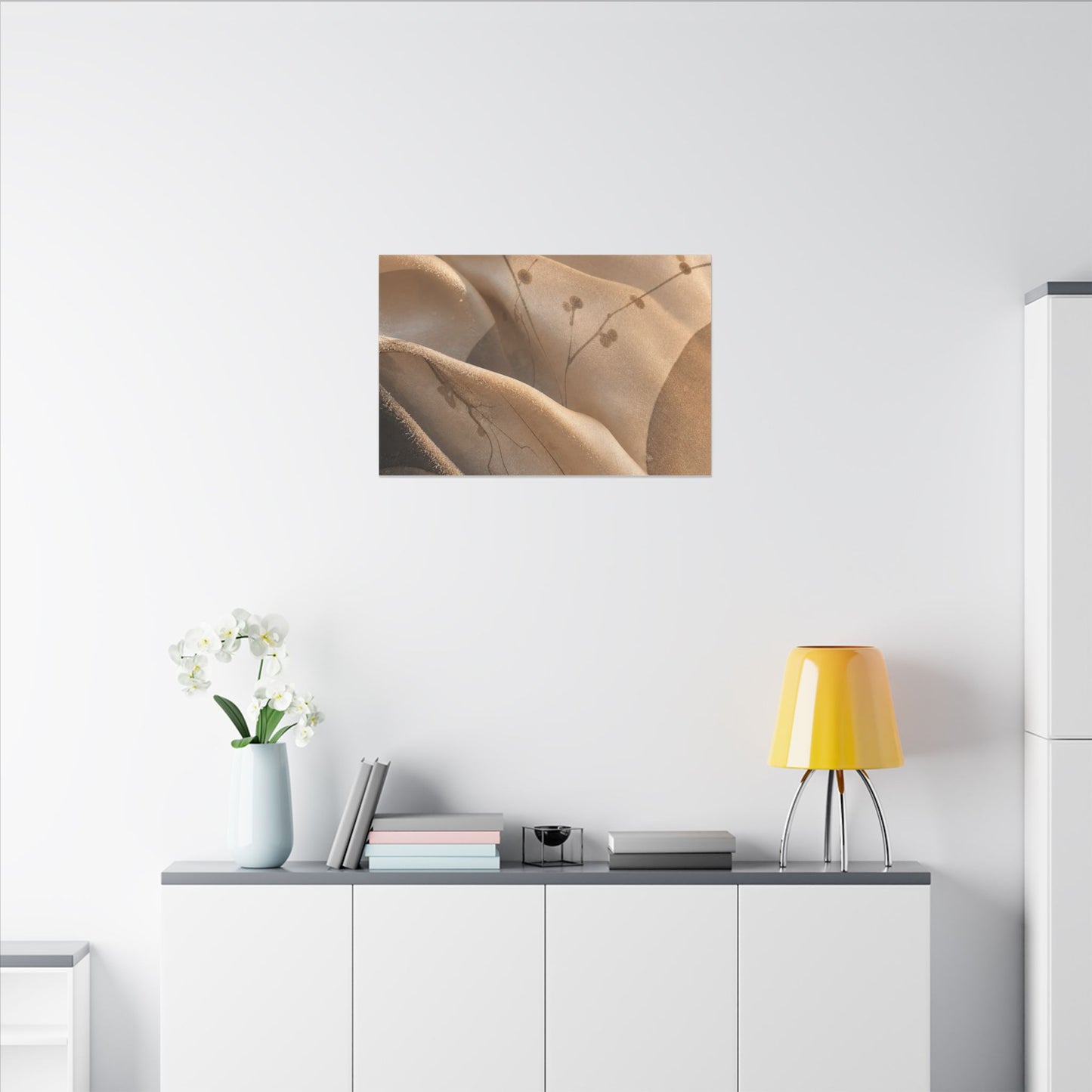 Japandi Silk Drape in Golden Hour | Japanese Pattern Canvas Art