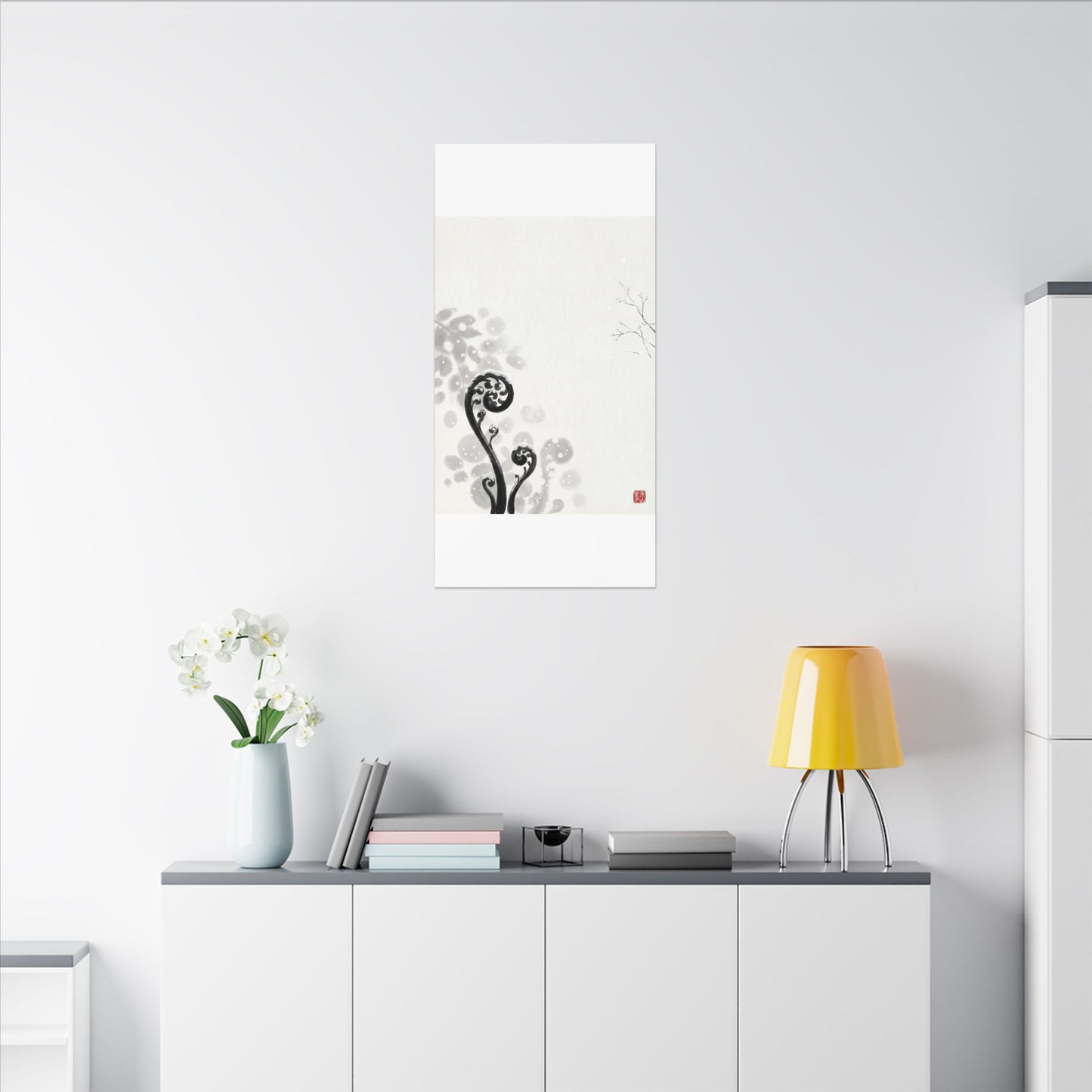 Winter Fern Unfurling Ukiyo E Inspired Canvas Art | Peaceful Decor