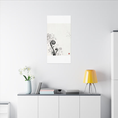 Winter Fern Unfurling Ukiyo E Inspired Canvas Art | Peaceful Decor