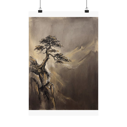 Golden Hour Pine Tree Wall Art Print - Dark Japandi Ma Art Print