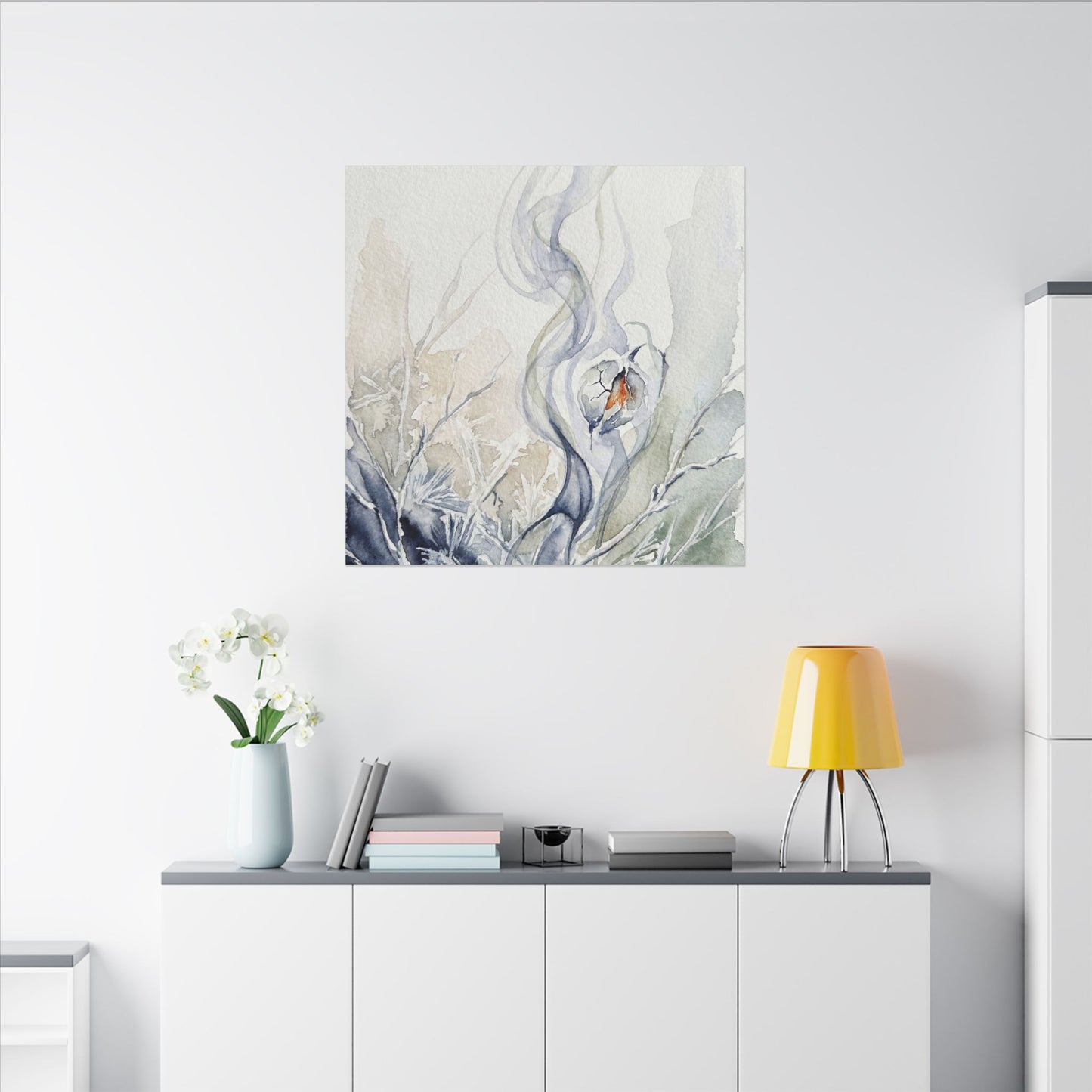 Earthy Incense Smoke Canvas Art - Watercolor Japandi