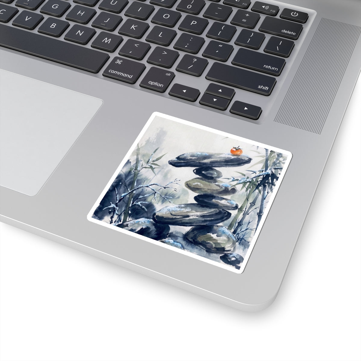 Zen River Stones in Moonlight | Sumi E Sticker Art Print