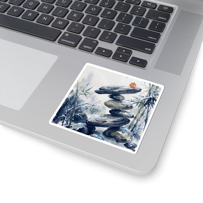 Zen River Stones in Moonlight | Sumi E Sticker Art Print