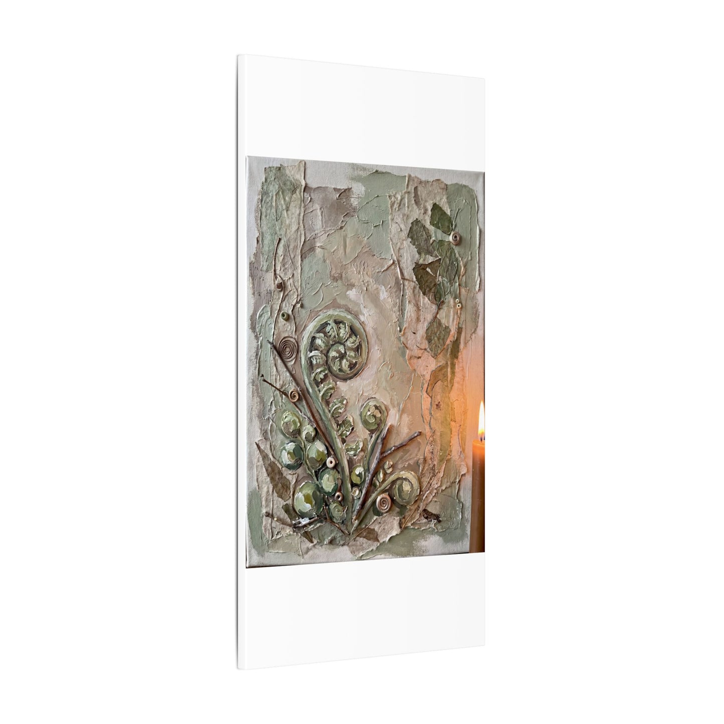 Japandi Fern Unfurling in Candlelight | Texture Canvas Art