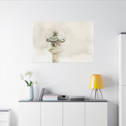 Stone Lantern Winter Canvas Art | Japandi Earthy Design