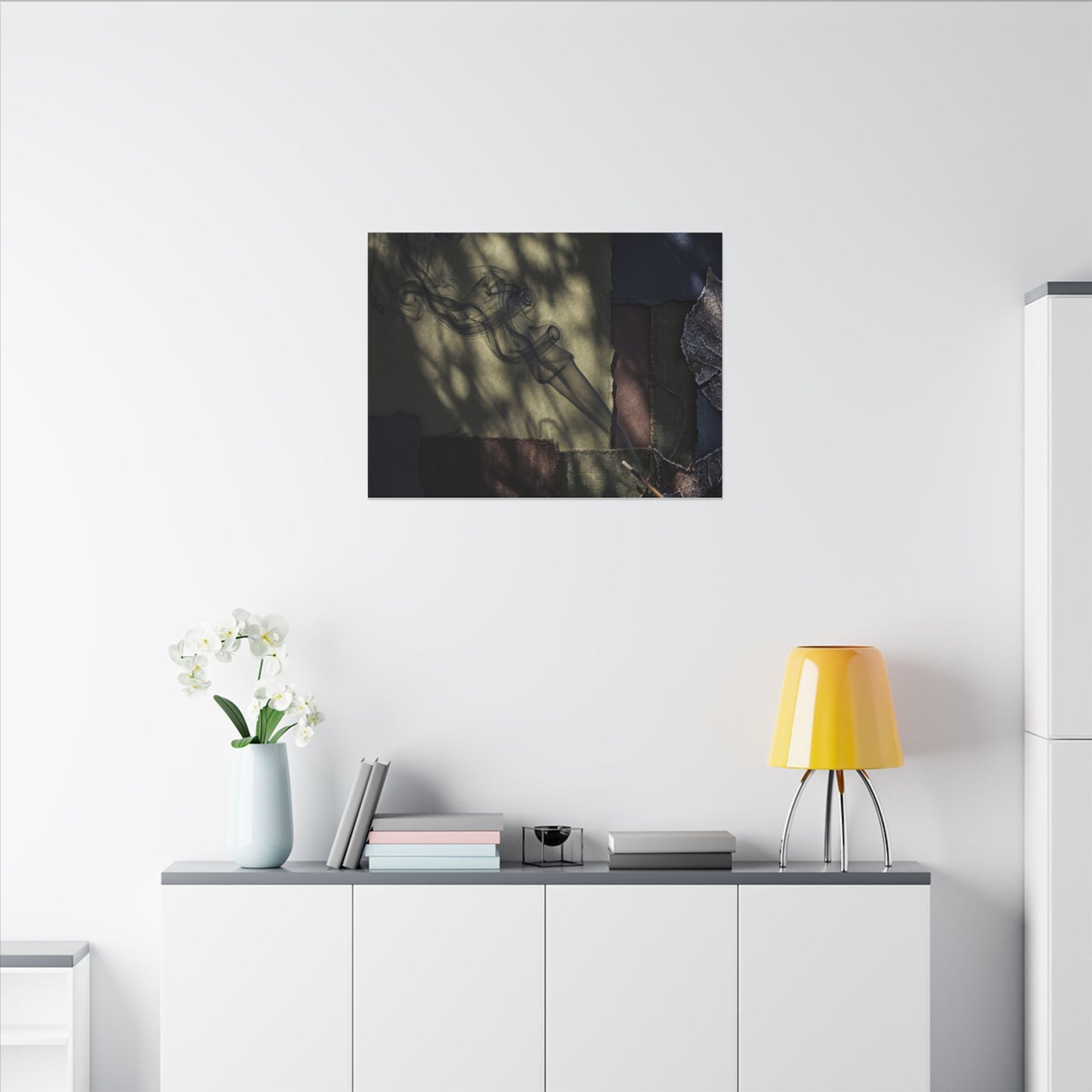 Ma Incense Smoke Canvas Art - Dark Japandi Dark Texture