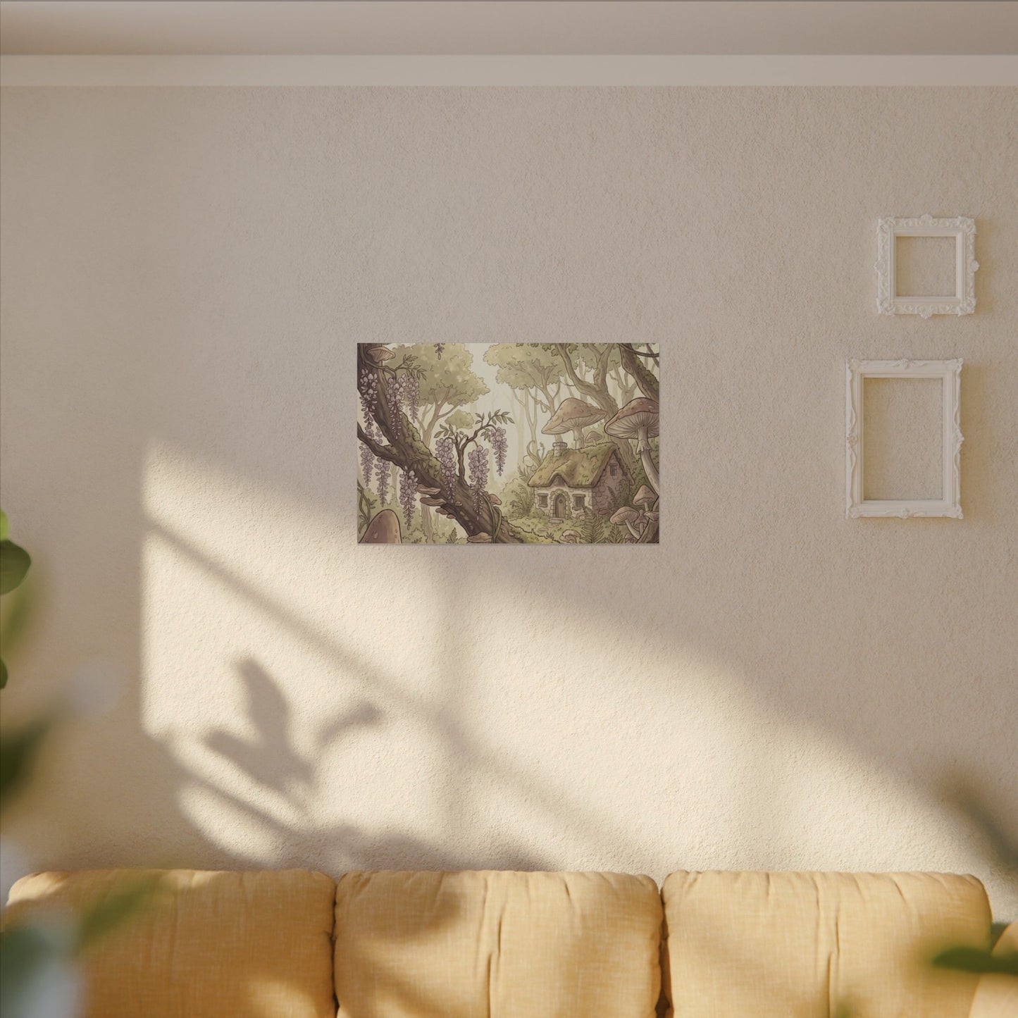 Summer Wisteria Mushroom Illustration Canvas Art | Enchanting Decor