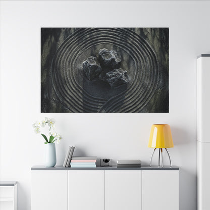 Moody Rock Garden Canvas Art - Dark Texture Dark Japandi