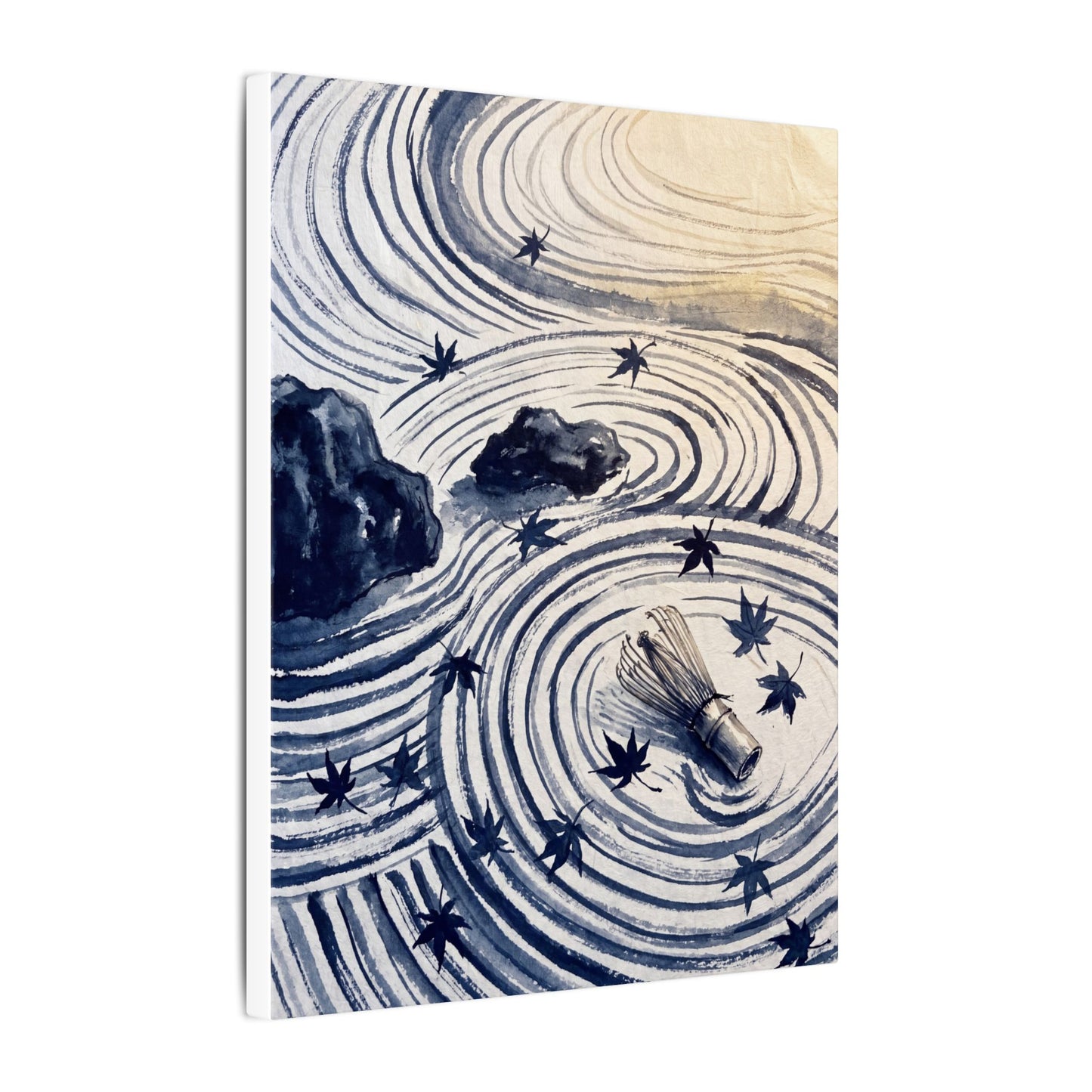 Zen Rock Garden in Golden Hour | Sumi E Canvas Art