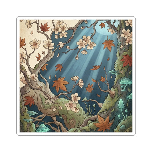 Enchanting Cherry Blossom Sticker - Forest Whimsy Cottagecore Art Print