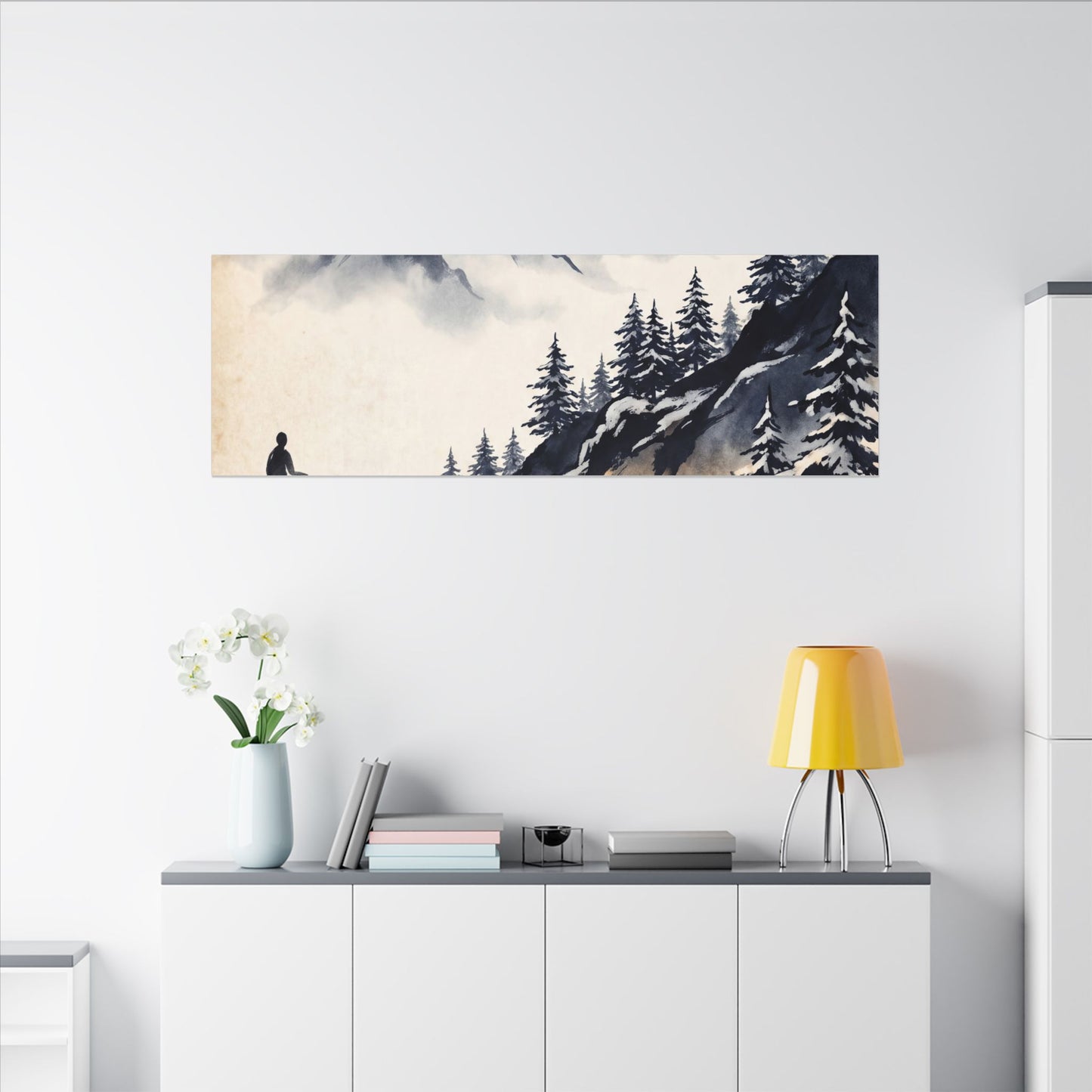 Mountain Mist Canvas Art | Winter Zen Ukiyo E Inspired Art