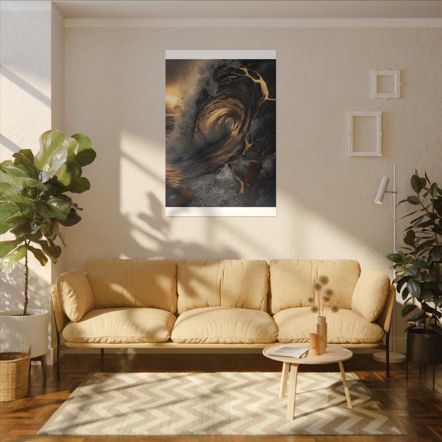Kanso Ocean Wave Canvas Art - Kintsugi Gold Vein
