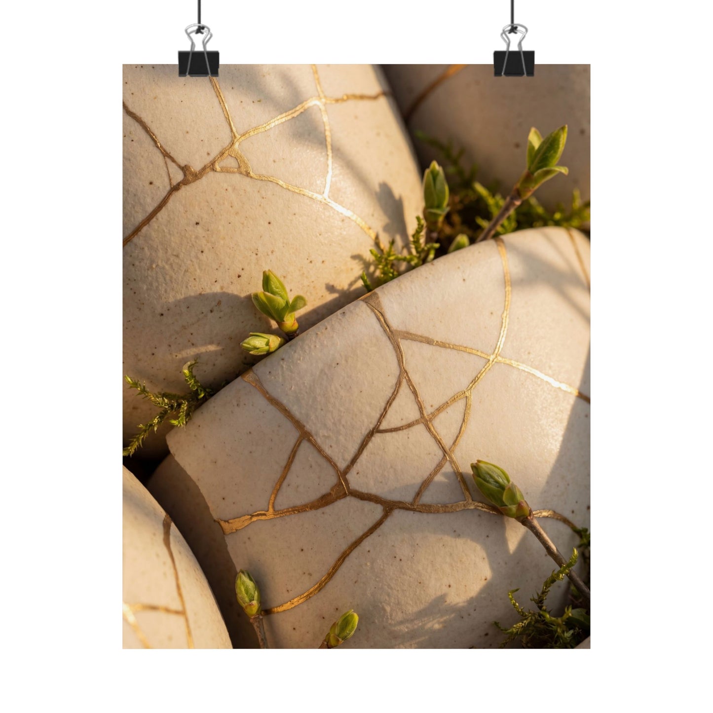 Artful Broken Pottery Wall Art Print - Gold Vein Kintsugi
