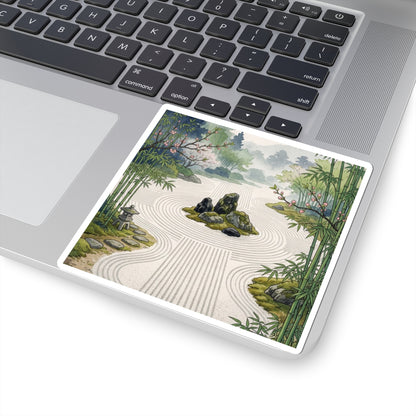 Spring Rock Garden Ukiyo E Inspired Sticker | Serene Decor Art Print