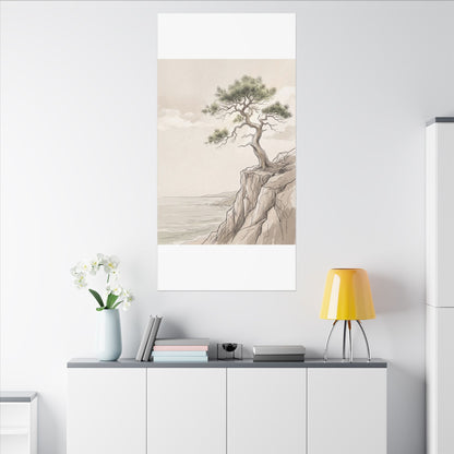 Japandi Pine Tree in Dappled | Minimal Line Canvas Art