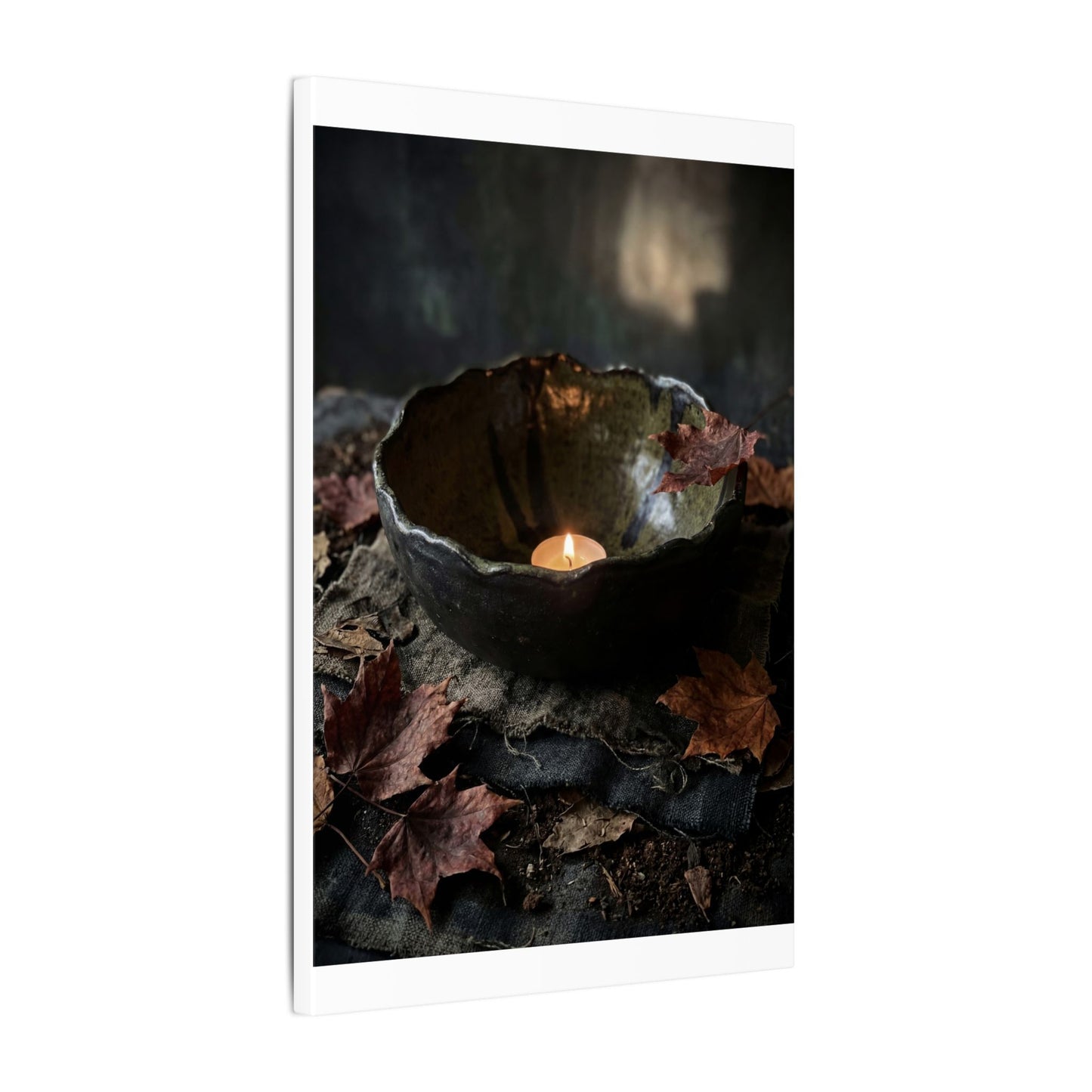 Candlelight Ceramic Bowl Canvas Art - Dark Japandi Kanso