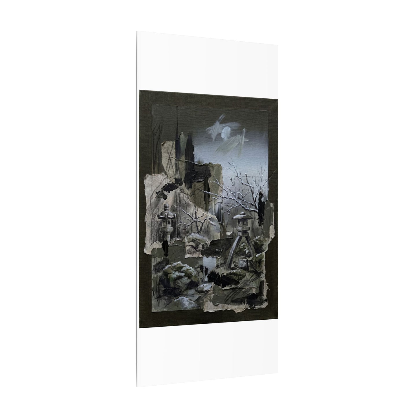 Winter Moonlit Garden Dark Texture Canvas Art | Moody Decor