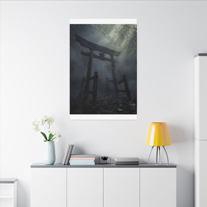 Dark Japandi Torii Gate in Dappled | Moody Minimal Canvas Art