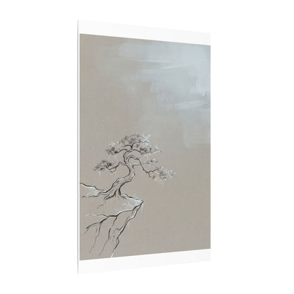 Pine Tree Minimal Line Canvas Art | Warm Japandi Art