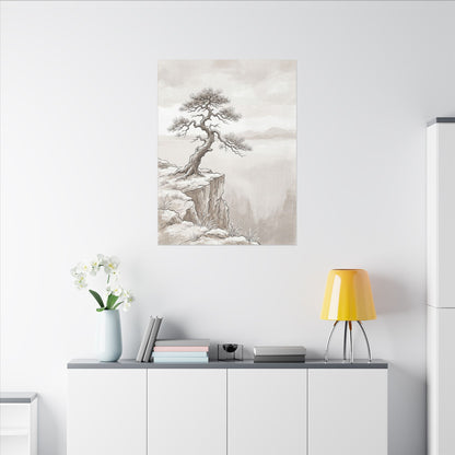 Neutral Pine Tree Canvas Art - Minimal Line Japandi