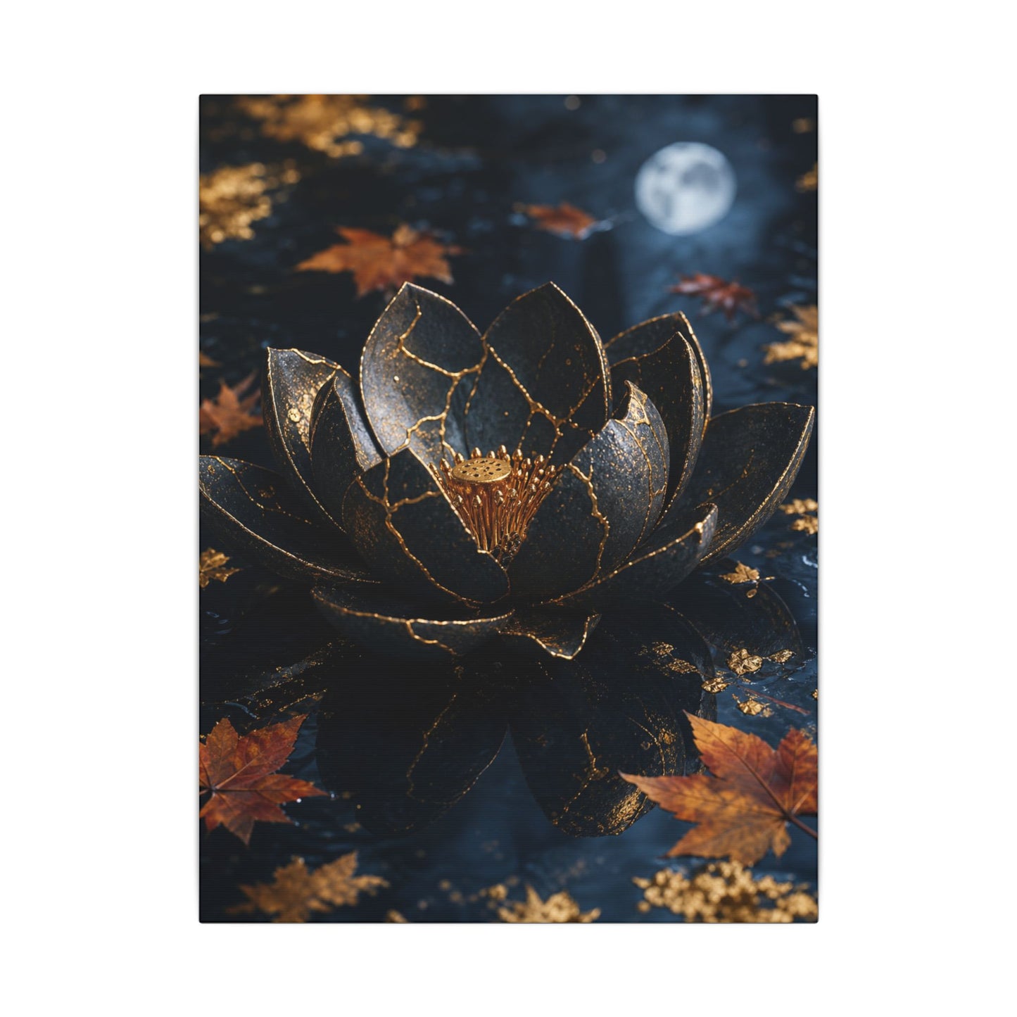 Moonlight Lotus Flower Canvas Art - Kintsugi Fukinsei