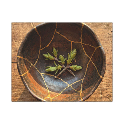 Ceramic Bowl Gold Repair Canvas Art | Resilient Kintsugi Art
